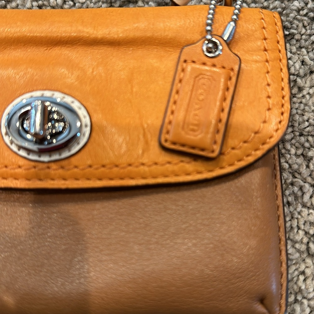 Coach Two-Tone Leather Crossbody Bag - Orange and Tan - Picture 2 of 10